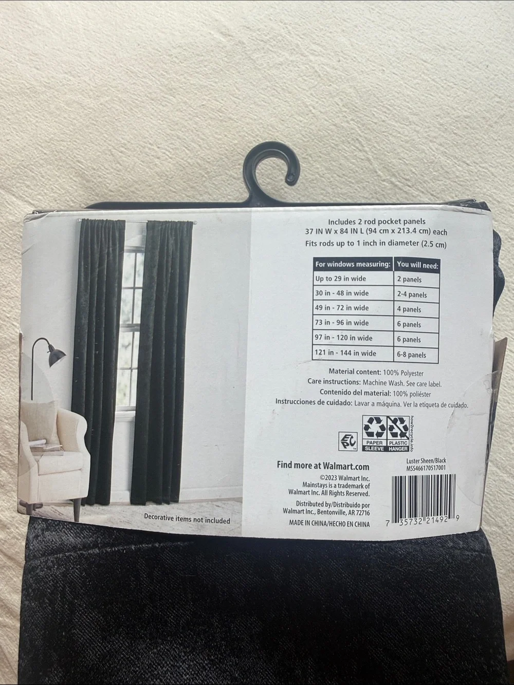 Mainstays Black Blackout Curtain Panel Pair